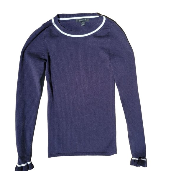 Ann Taylor Women Blue Long Poet Sleeve Knit Top Chic Around Neck Size X Small - Picture 4 of 10